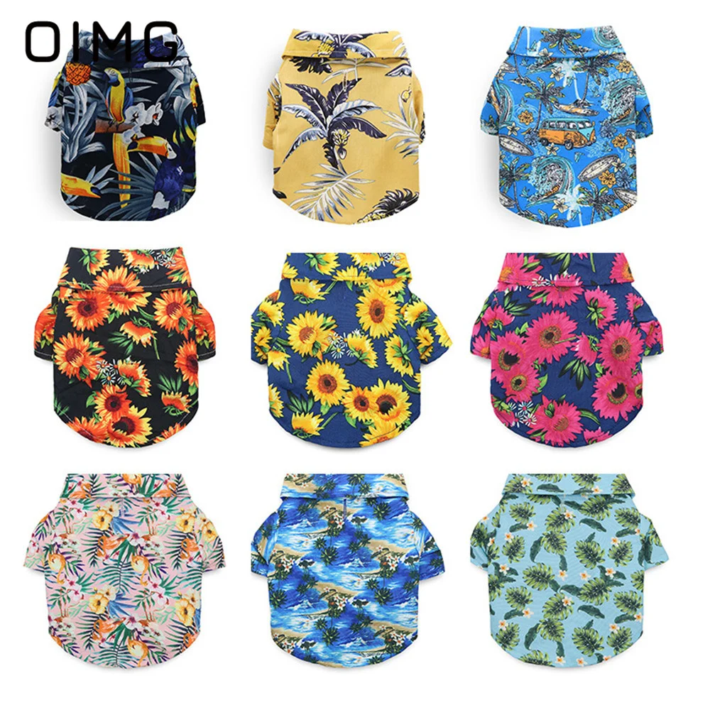 

OIMG Spring Summer Thin Pet Clothing Casual Cat Dog Shirt Small Dogs Flower Shirt Teddy Bichon Ragdoll Blue Cat Beach T-shirt