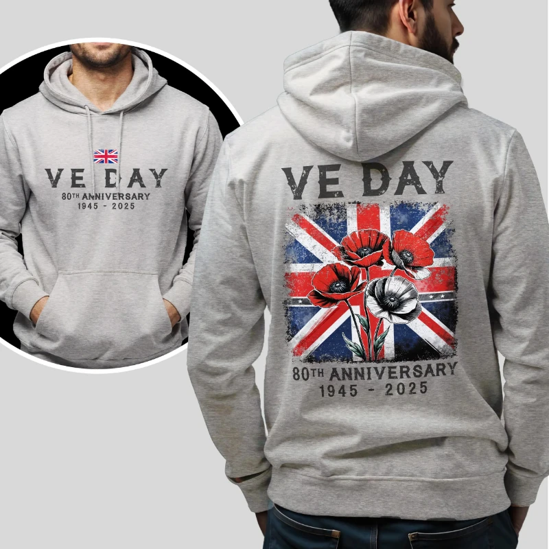 

2025 Autumn and Winter Graphic Union Jack with Poppies Front and Back Large Print Adult Hoodies