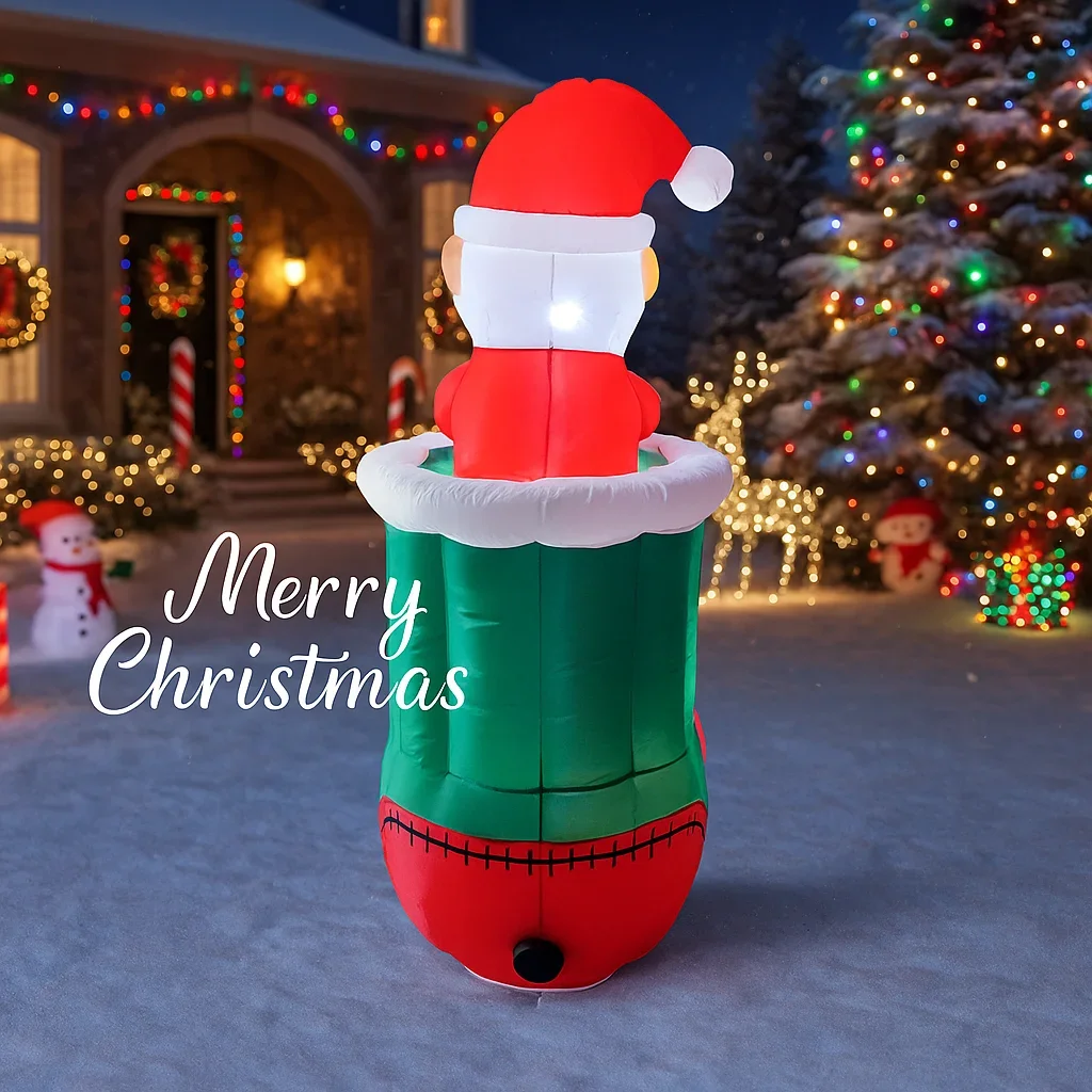 5.25FT لعبة قابلة للنفخ سانتا كلوز عيد الميلاد تخزين عيد الميلاد الديكور لساحة لوازم المنزل هدية مزخرفة مع LED نفخ