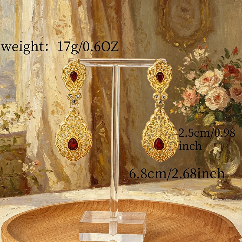 Shiny Gold Plated Wedding Earrings Moroccan Ethnic Style Pendant Party