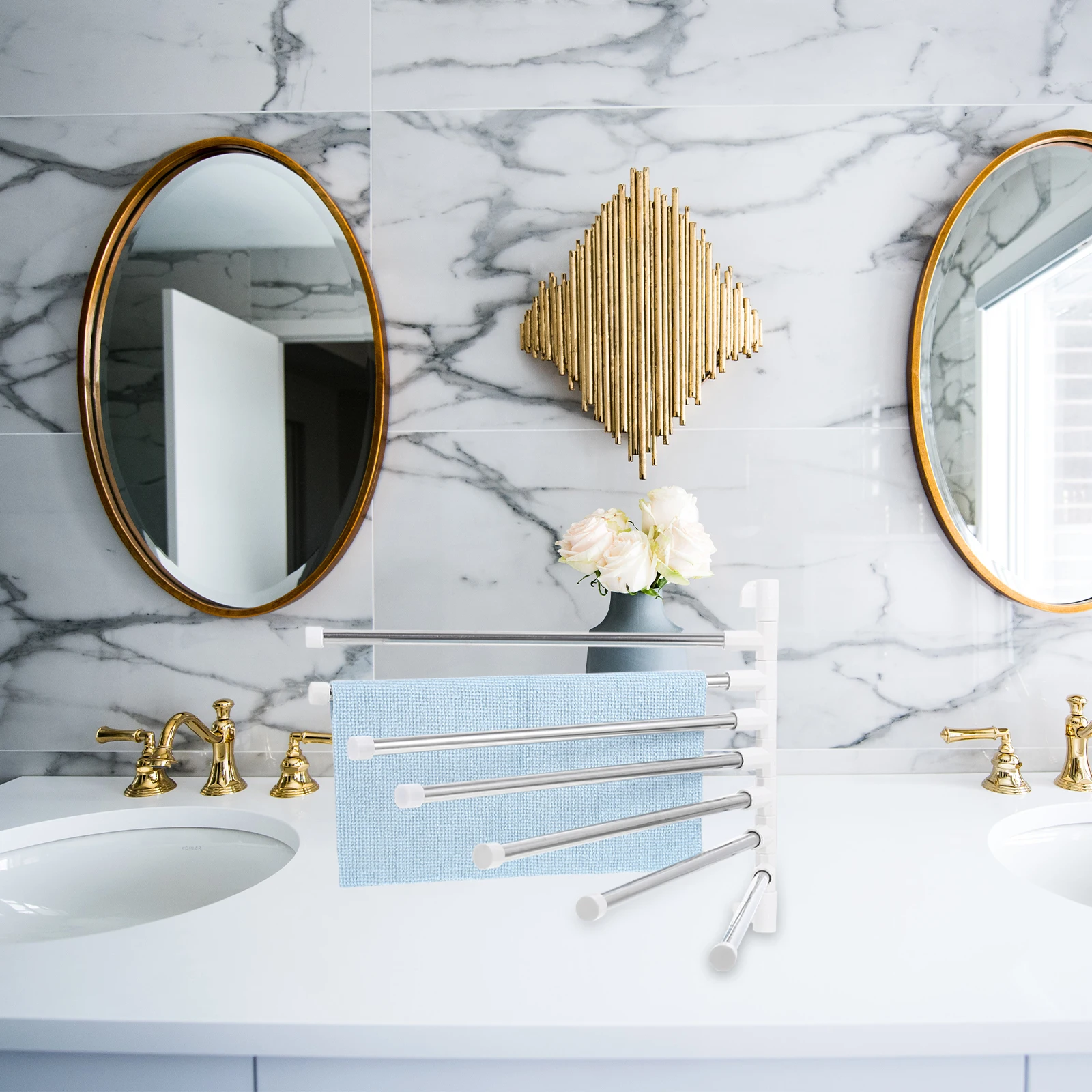 

Набор из 1 шт. настенного держателя для полотенец из нержавеющей стали, вращающаяся полка для ванной без сверления, многофункциональный органайзер для полотенец