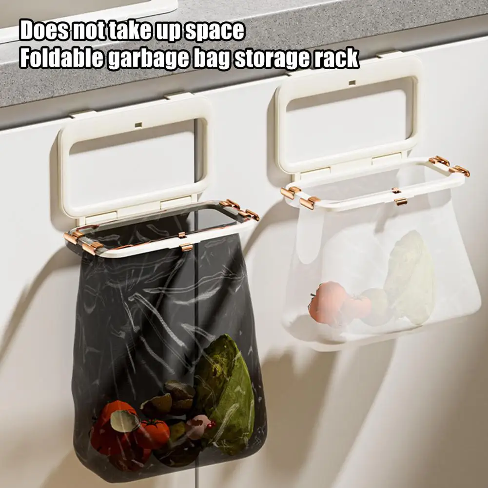 Garbage Bag Hanger Foldable Kitchen Waste Bag Holder Over Cabinet Door Trash Bags Hanger No-Drill Wall Mounted Waste Bag Rack