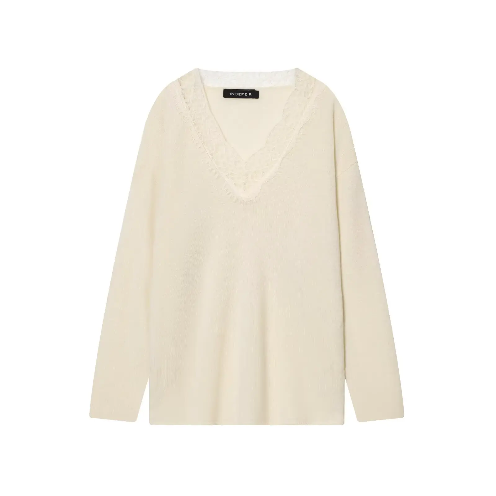 

Сексуальные кружевные лоскутные вязаные топы с v-образным вырезом, женские осенне-зимние модные свободные свитера с длинными рукавами, повседневный универсальный пуловер