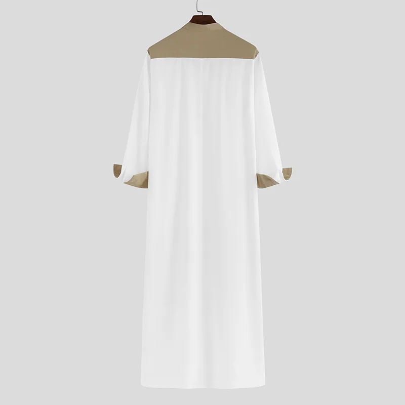 Abito da uomo musulmano del sud-est asiatico patchwork allentato colorblocked in piedi con risvolto porta manica lunga abito Amazon Medio Oriente Nuovo