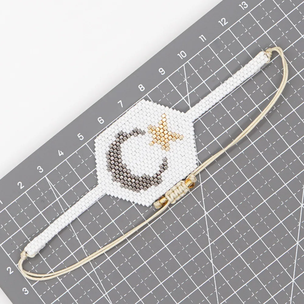 

Богемский браслет из бисера ручной работы, регулируемый, с геометрическим дизайном в виде шестиугольника, луны и звезды, модный женский оригинальный простой браслет из рисовых бусин