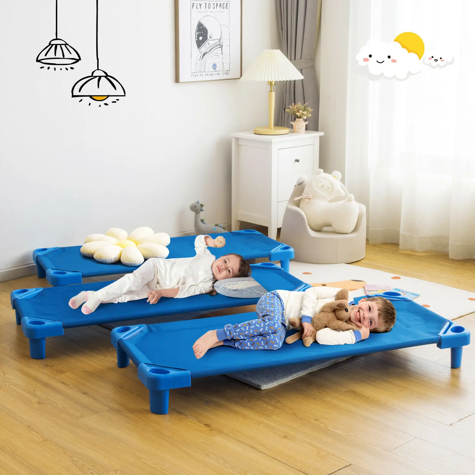 Pack Of 6 Stackable เตียงนอนเด็กวัยหัดเดินเด็ก Nap-Rest