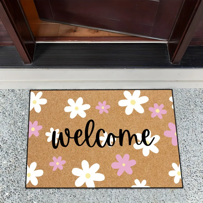 VIKAMA Floral Welcome Doormat Machine Washable & Durable Entrance Hallway Doormat Bathroom & Toilet Rug Home Decor