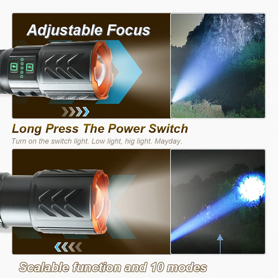 3-in-1 Multifunctional  Flashlight High Power Laser Led Rechargeable Powerful Outdoor Tactical Lamp Camping Lantern