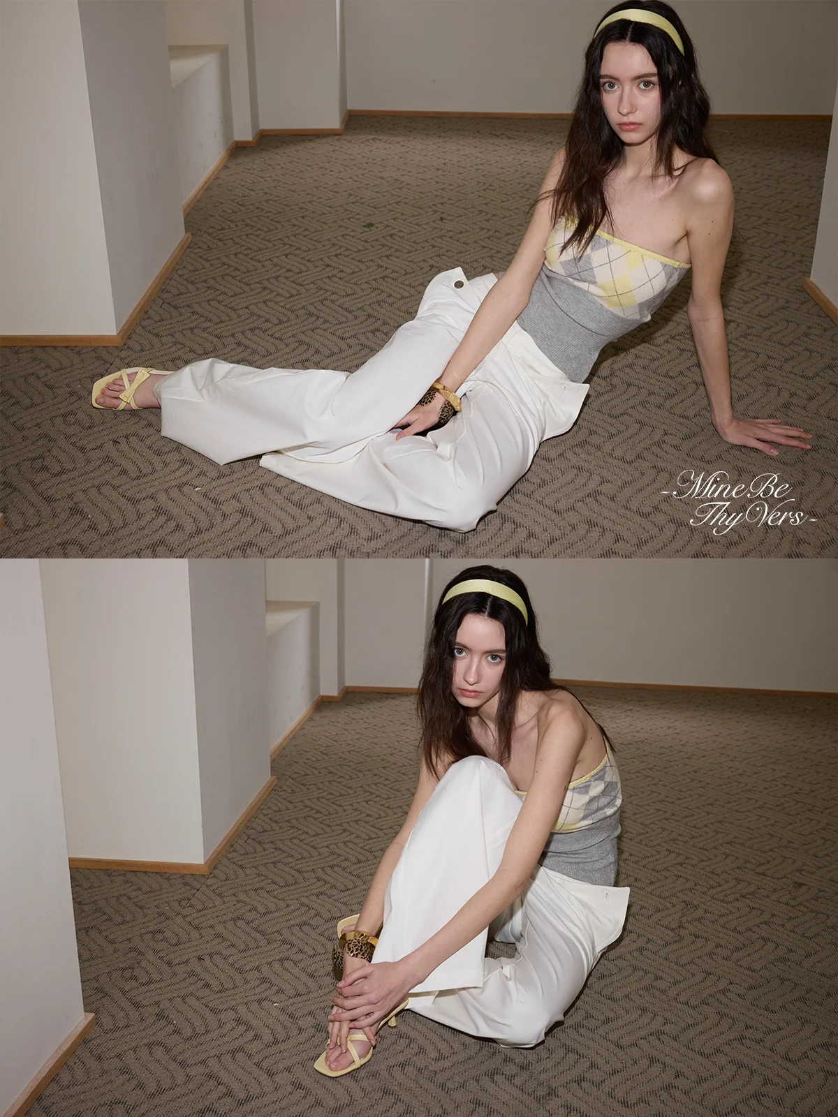 

MineBeThyVers Double Color Angora Velvet Knitted Tube Top Vest Women's Versatile ort irt Geometric Pattern Color Blo