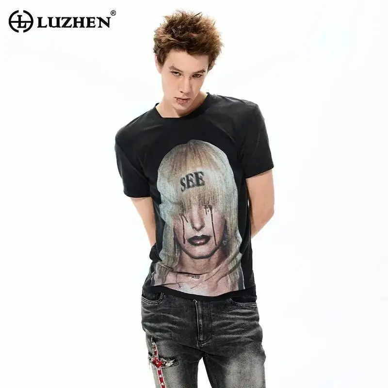 LUZHEN 2026 Summer Original Personalized Printed Short Sleeve T-shirts Men's Fashion Handsome Street Casual Male Clothes JY7035