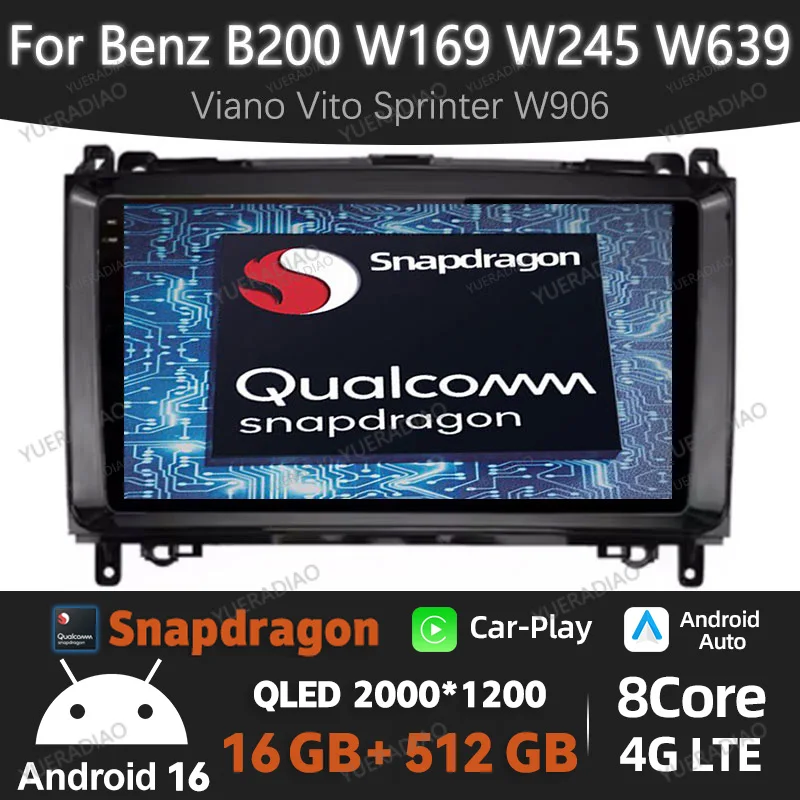 Android 16 Car Radio For Mercedes Benz W169 W245 B200 W906 Sprinter W639 Multimedia Video Player Carplay Auto NAVI GPS 4G WIFI