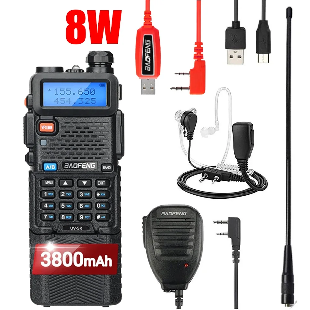 

Baofeng Walkie Talkie UV 5R 8W Dual Band Ham Two Way Radio Vhf Uhf FM Radio Handheld Transceiver Hunting 16KM