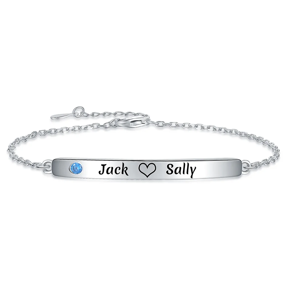 

925 Sterling Silver Personalized Custom Engraved Name With Birthday Delicate Friendship Bracelet Jewelry Gifts for Women Girls