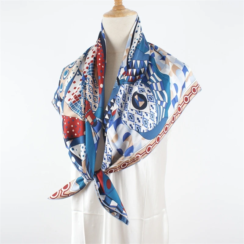 Womens 100% Pure Silk Scarf Neckerchief Fashion Printed Large Square Silk Shawl Cape 88x88cm