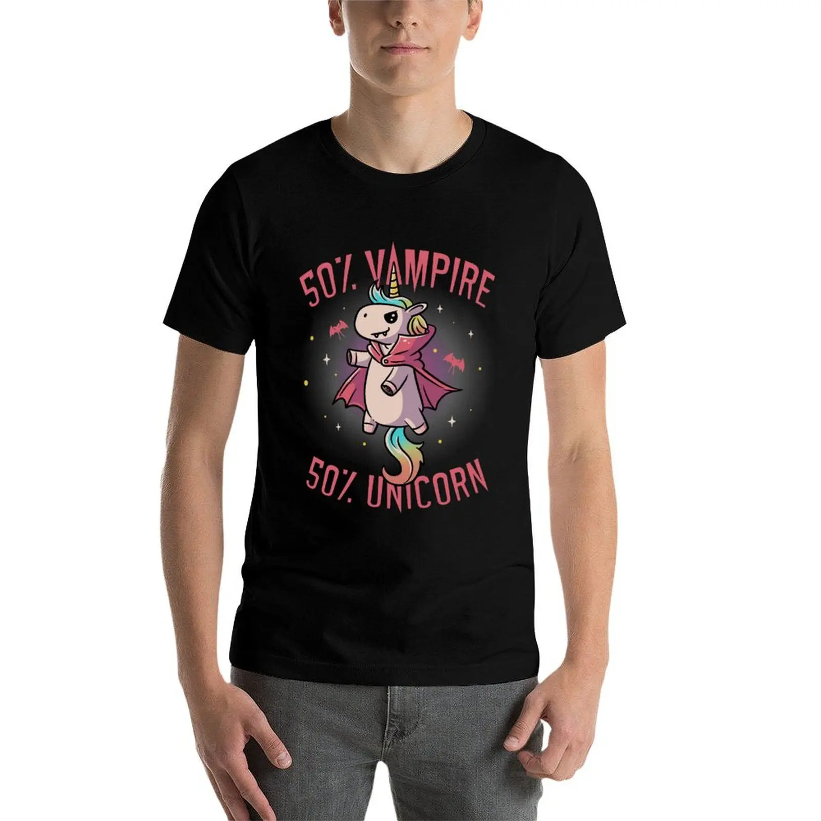 Vampir-Einhorn, lustiges süßes gruseliges T-Shirt, Streetwear, Sportfans, Sommeroberteile, große und große Herren-T-Shirts