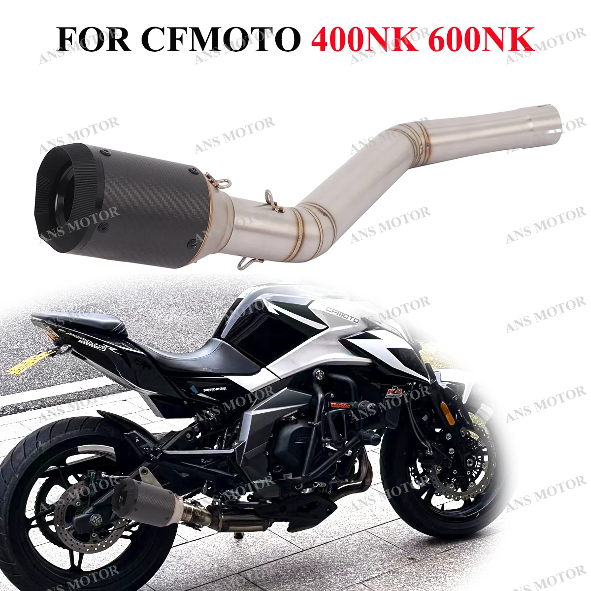 

Slip On For CFMOTO 400NK 650NK Motorcycle Exhaust 51MM Escape Middle Link Pipe Modify NK400 Exhaust Carbon Fiber