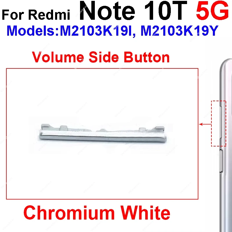 Pulsante laterale del volume per Xiaomi Redmi Note 10 10s 10T Pro 4G 5G Tasto del volume Tasti laterali di alimentazione Riparazione pezzi di