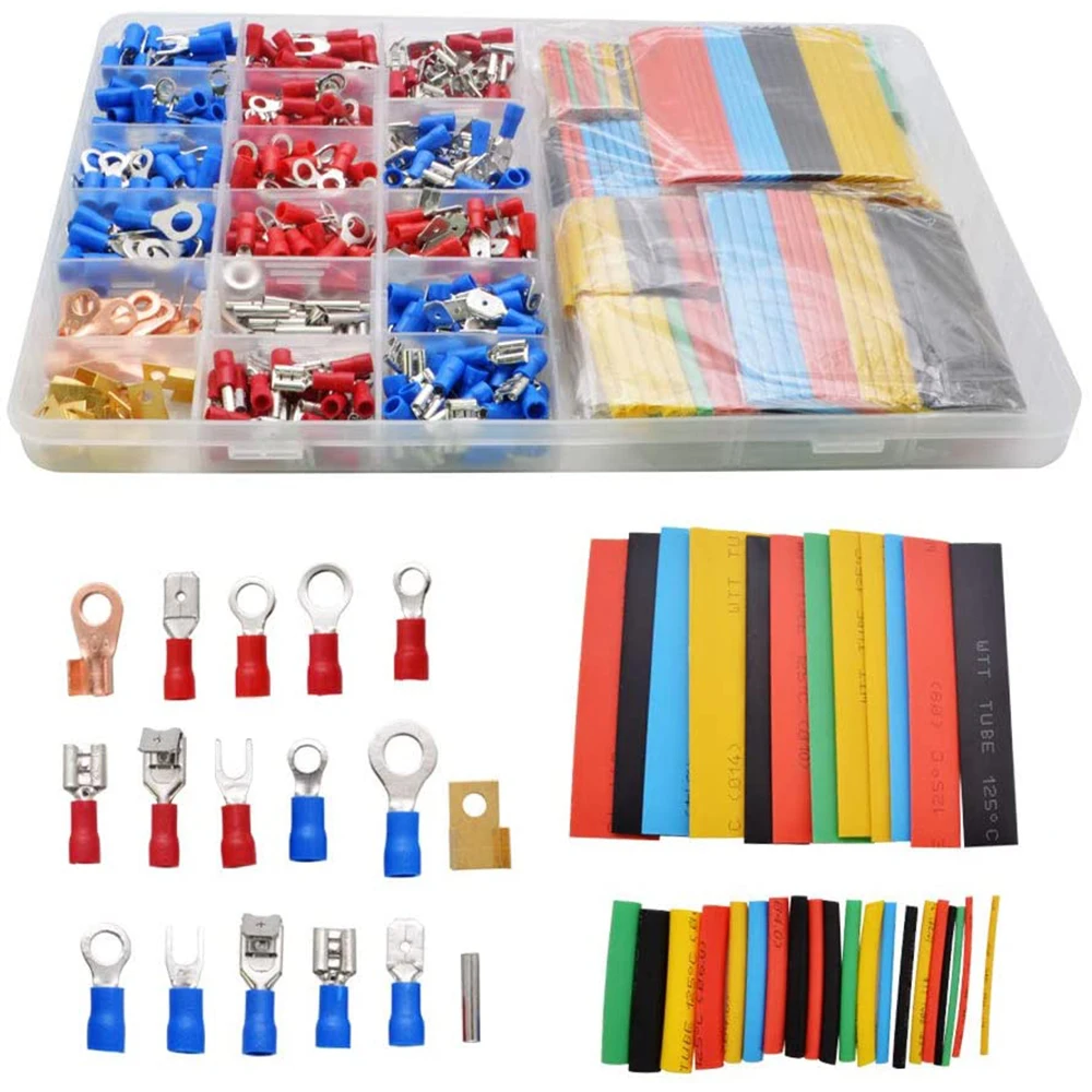 678 Wire Terminal Sets 350 Crimp Terminal Mating Connectors + 328 2:1 Heat Shrink Assorted Insulating Shrink Sleeve Sets