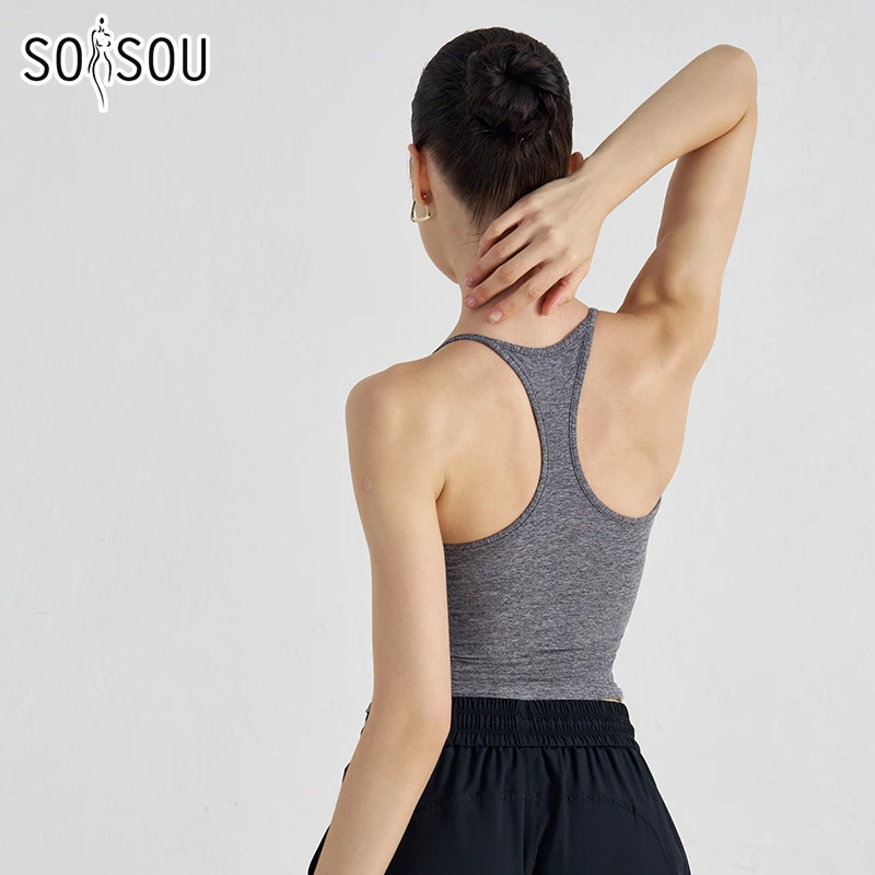 

SOISOU Running Sports Bra Fixed Cups Women Top Tight Fitness Yoga Women's Underwear Gym Workout Clothes Nylon Sports Yoga Tops