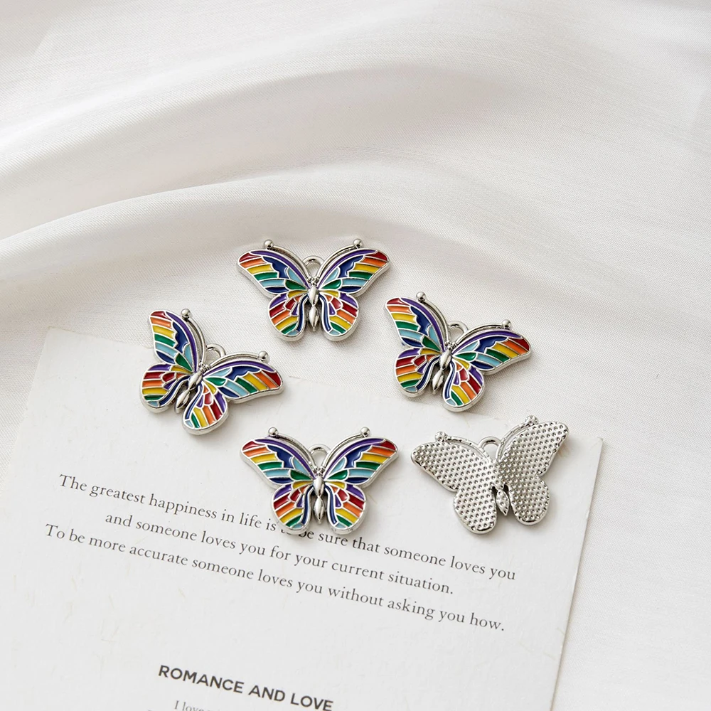 30pcs Mix Color Alloy Hand drawn colorful butterfly fries  Pendant Charms For Jewelry Making DIY Necklace Bracelet Accessories