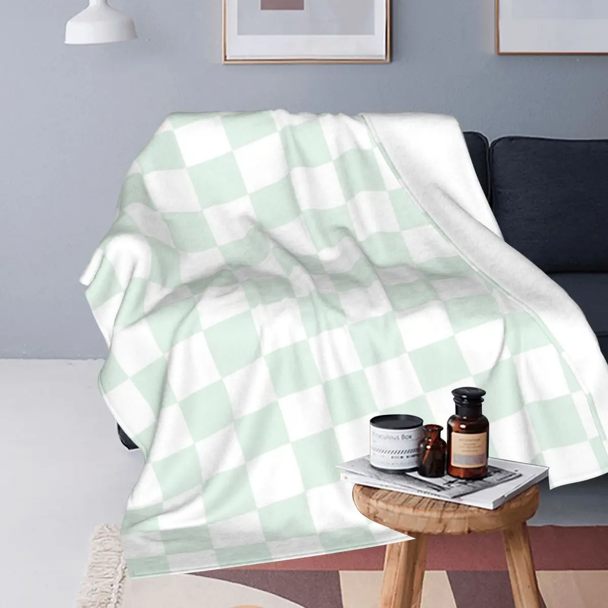 

Checkerboard Mini Check Pattern In Green And Off White Blanket Flannel Sofa Throw Blanket Warm for Couch Throws Bedspread Quilt