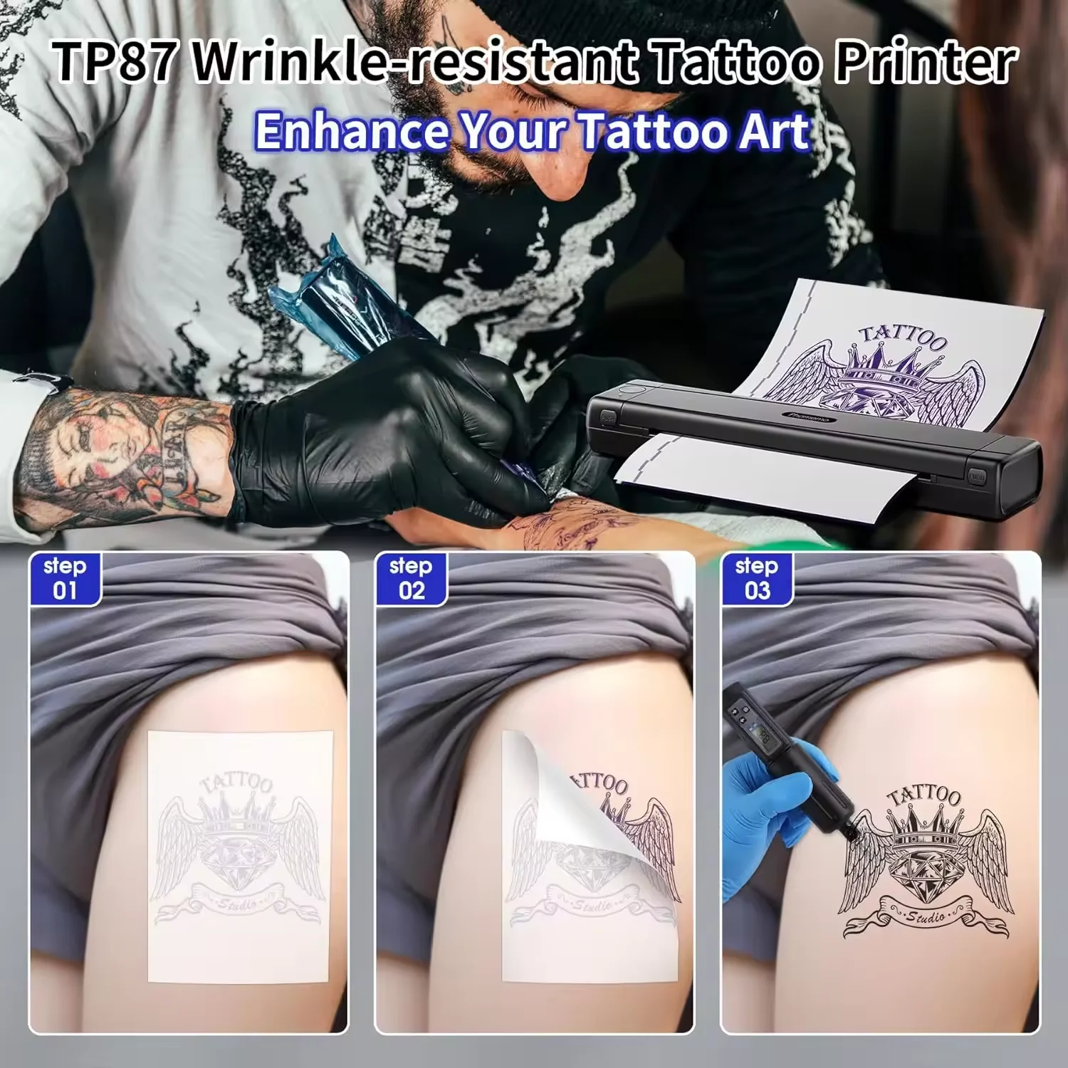 Imprimante de tatouage portable TP81 Bluetooth A4, machine de transfert thermique, copieur de tatouage, nouveau, 2024