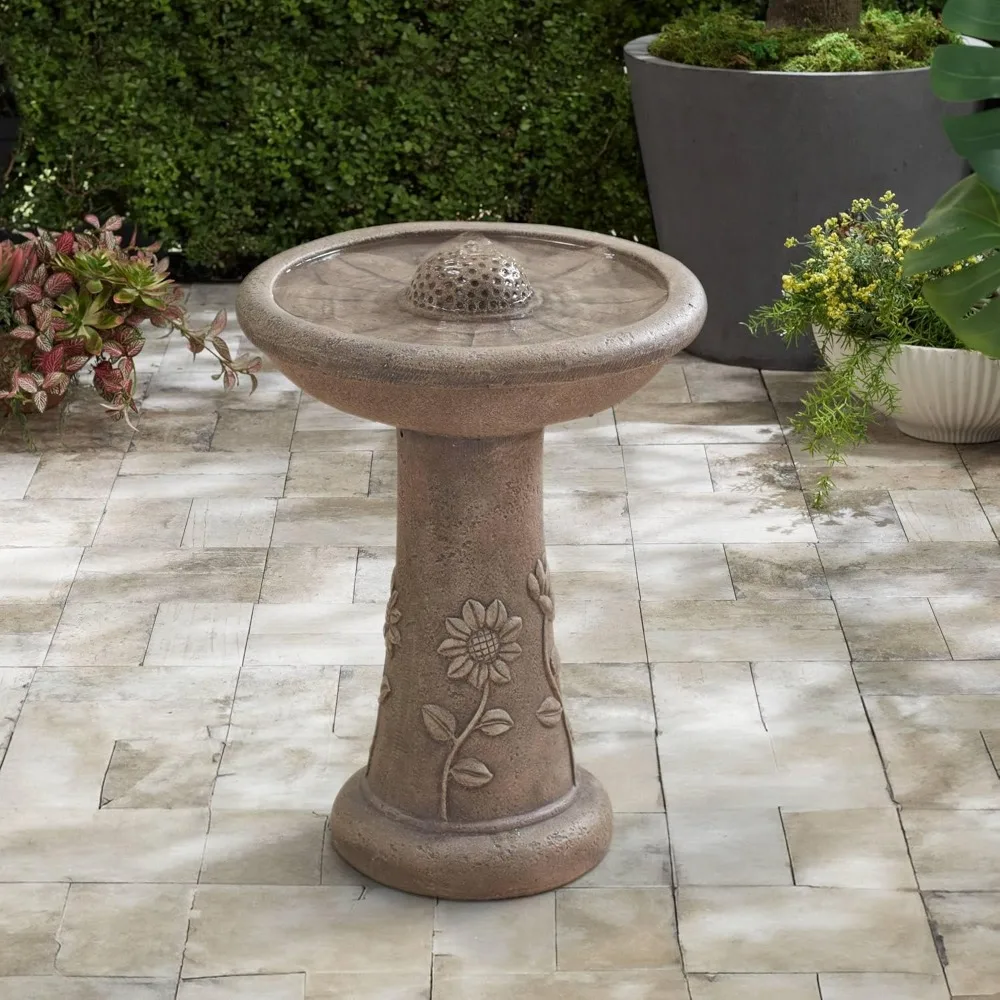 

Missy Sunflower 20 1/4 High Large Rustic Outdoor Decor Gray Cement Floor Fountain with Light LED Standing Bird Bath Basin Water
