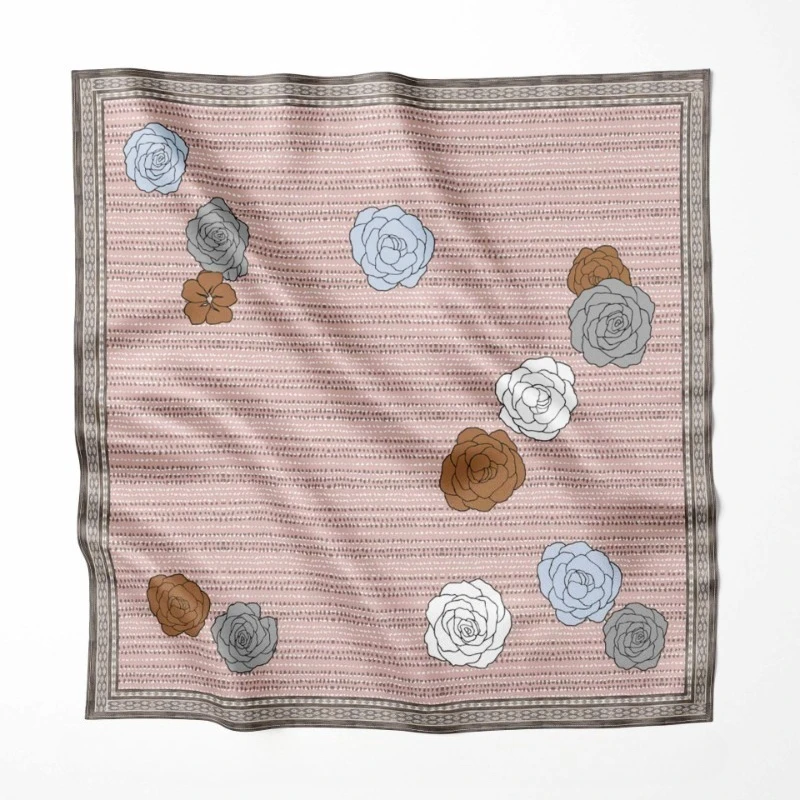 Sciarpa con motivo camelia rosa da 68 cm per donna Primavera Estate Nuova sciarpa di seta imitazione per scialle versatile e alla moda