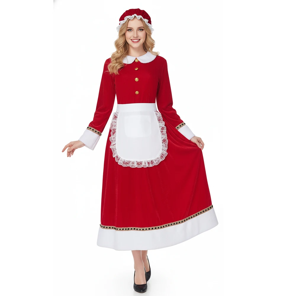 

Mrs Claus Christmas Cosplay Costume for Women Wife of Santa Claus Maid Theme Party Outfits Gifts For Her In Stock Takerlama
