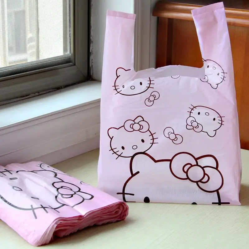 Garbage Bag Hello Kittle Household Portable Cute Cartoon Vest Bag Plastic Bag Ins Style Girl's Small Pink Vest Bag Girly Heart