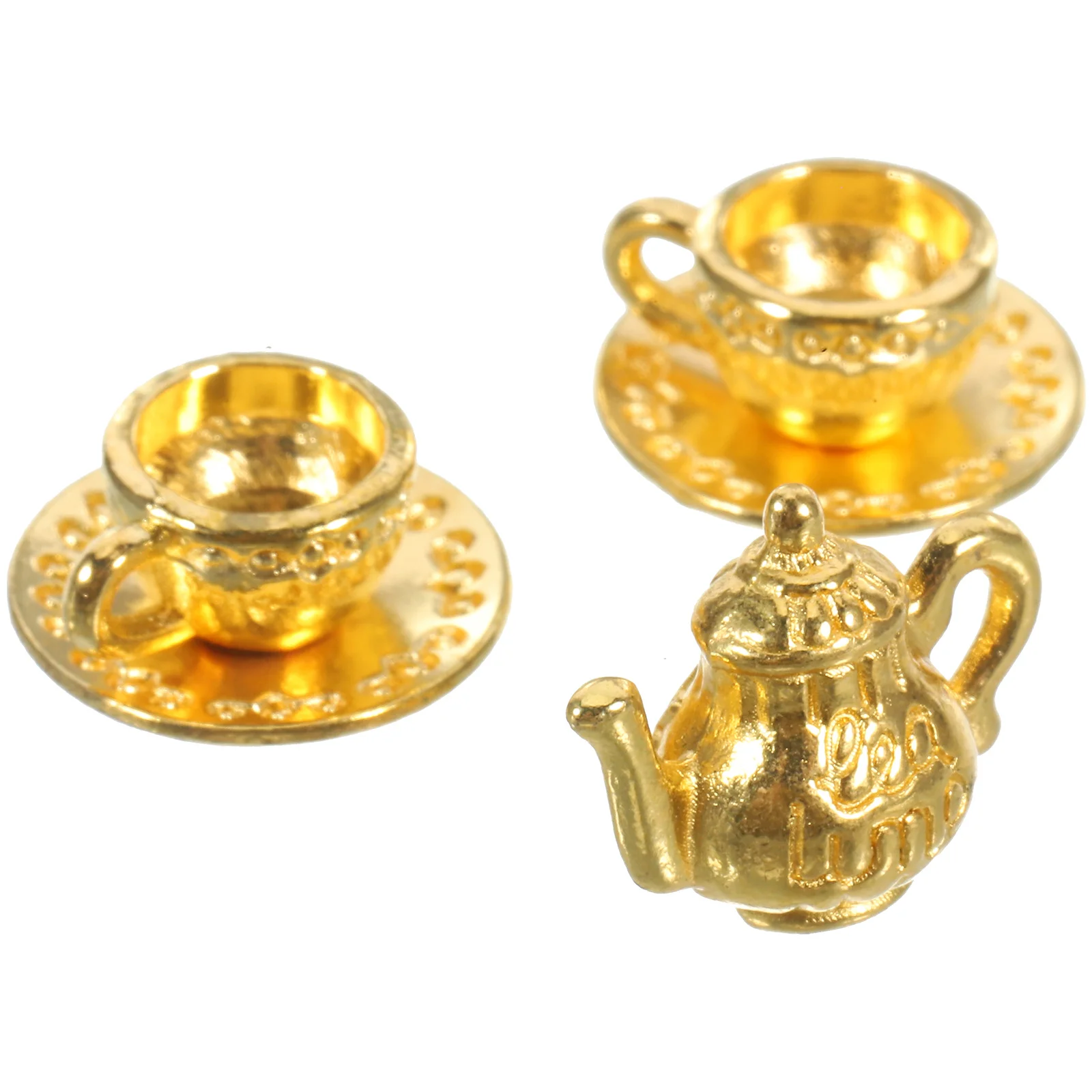 

1Set Miniature Tea Pot and Cup Set Color Zinc Alloy Mini Metal Teapot Decorative Dollhouse Kitchen Prop
