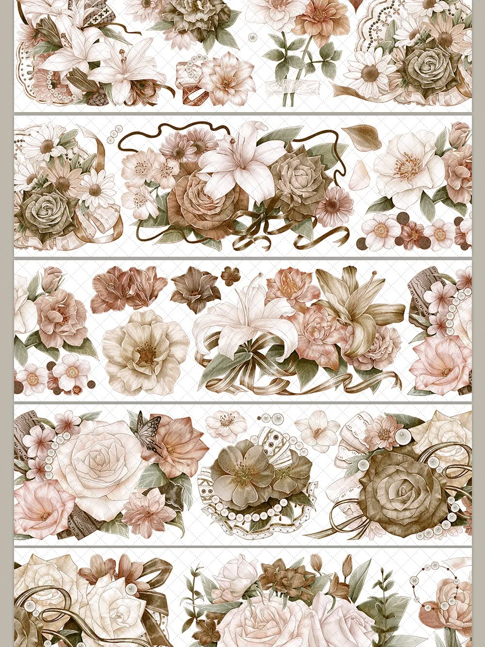 

Vintage Lily Rose Floral Collage for Journaling Washi Shiny PET Tape