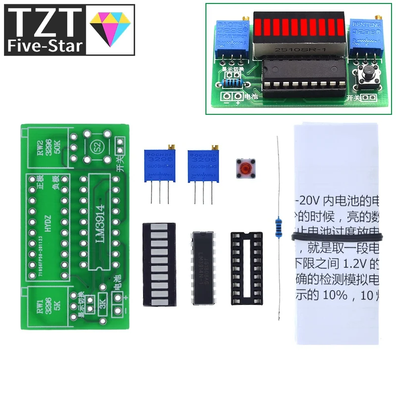 LM3914 10 Segment 3.7V Lithium 12V Battery Capacity Indicator Module Power Level Tester LED Display Electronic DIY Kits