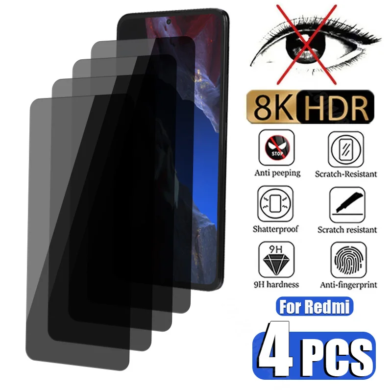 4PCS Anti-Spy Screen Protector For Redmi Note 13 12 11 10 Pro 9 8 Plus 5G Privacy Tempered Glass For Redmi 10C 10 9A 9C Note 11S