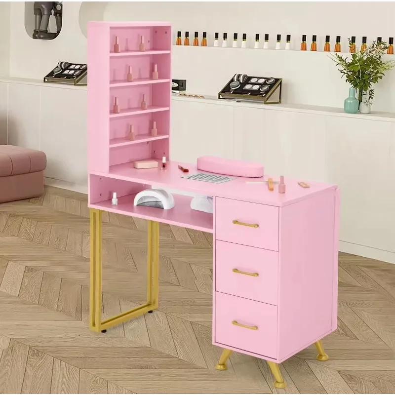 Hot Selling Luxury Modern Pink Manicure Table with Storage Space Eco-Friendly Design Dust Collector for Salon Commercial Use
