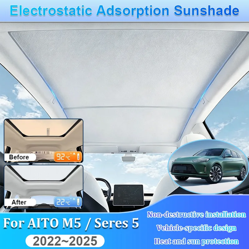 

Car Sunroof Sunshade For AITO M5 Seres 5 2022~2025 2024 2023 Electrostatic Adsorption Blind Shading Heat Shield Shading Parts
