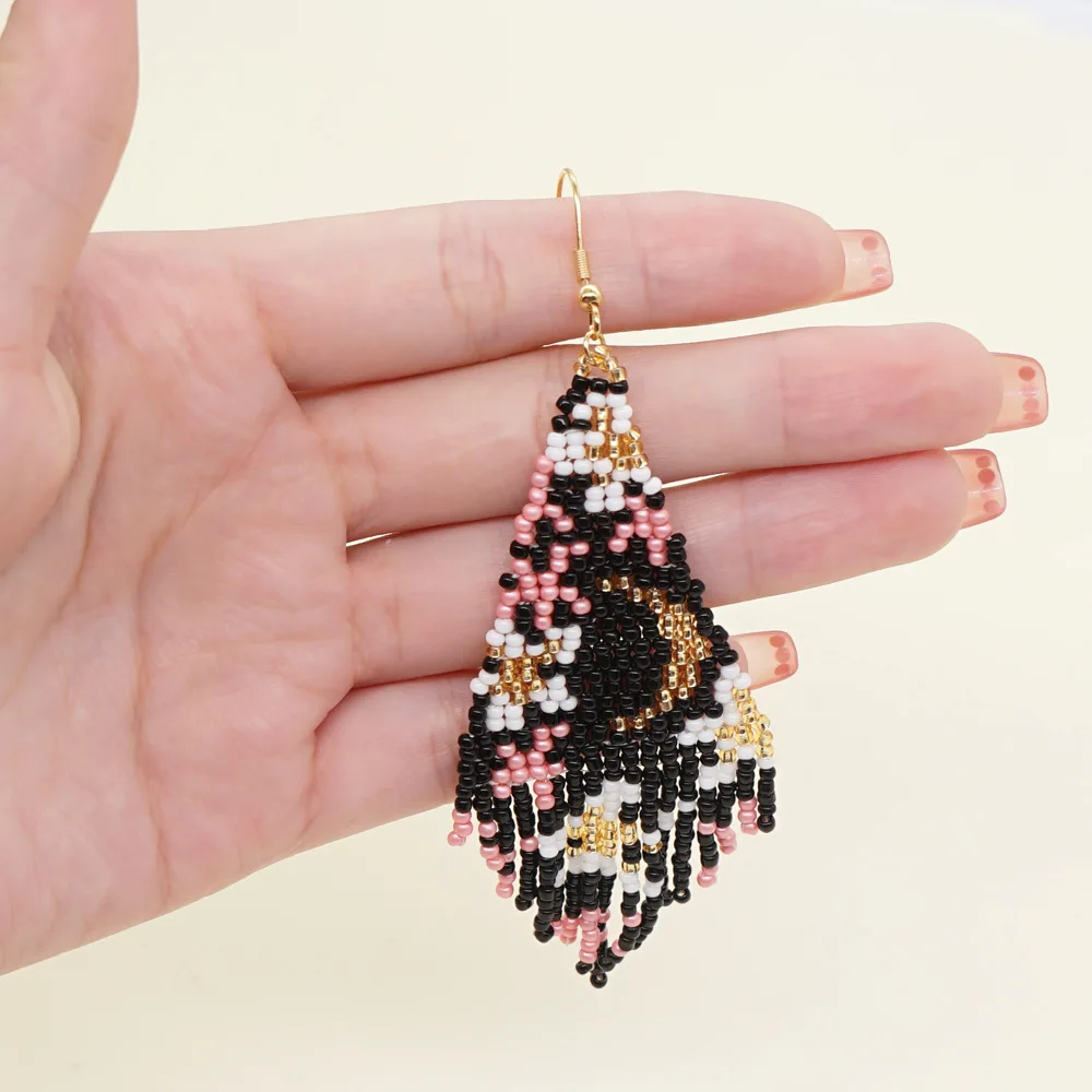 ZGMXR الأرز أقراط من الخرز شرابة القمر نجمي تصميم الأصالة الحياكة اليدوية بوهيميا سبيكة موضة أنثى بسيطة أقراط مطرزة #6