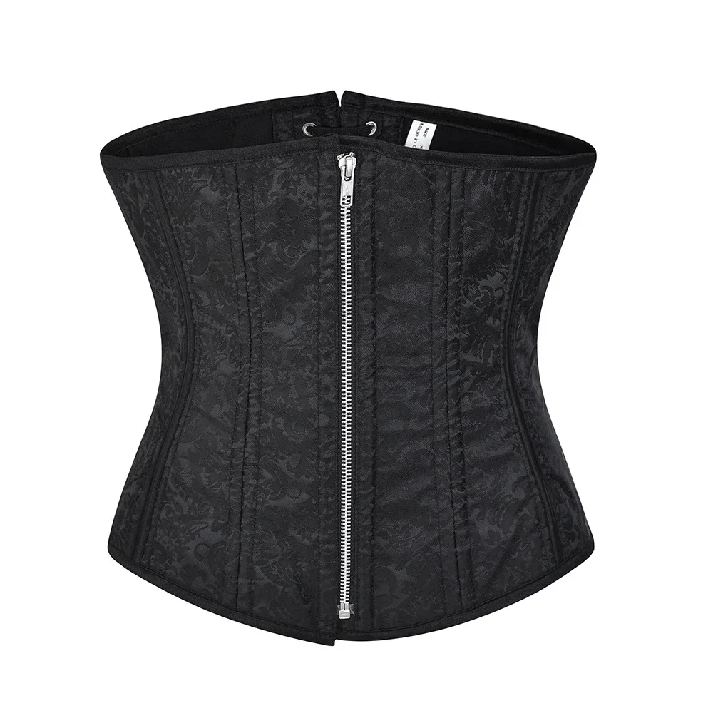 

Black Jacquard Front Zip Underbust Corset Steel Boned Bustier Women Slimming Waist Trainer Girdles Corselet Shapewear Tops