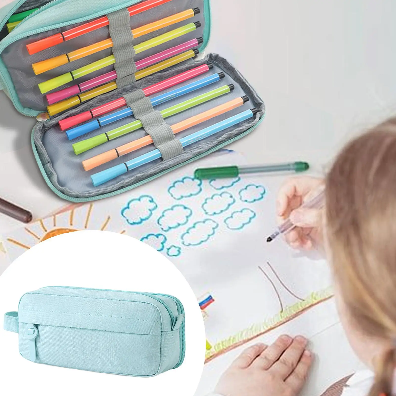 مقلمة حاوية بطبقة مزدوجة مع مقبض حمل، حاويات مقبض أكسفورد للأطفال والمراهقين والبنات والنساء والرجال في المدرسة