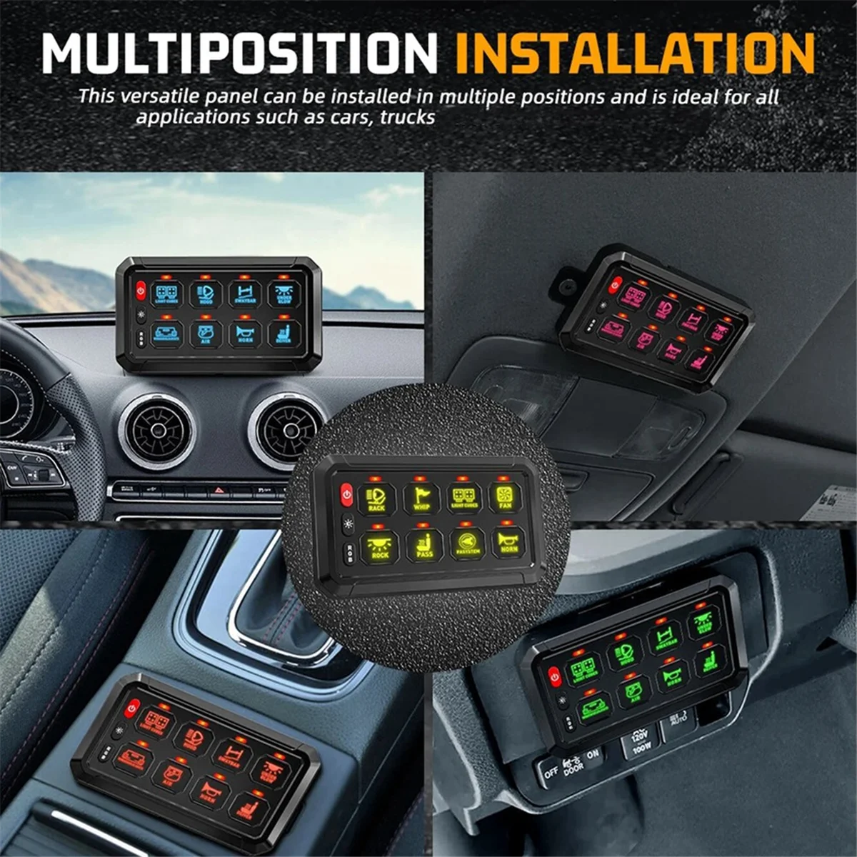 

8 Gangs Universal Led Switch Panel APP Control Adjustable RGB Colors Brightness Multifunction for Car Truck Offroad RV