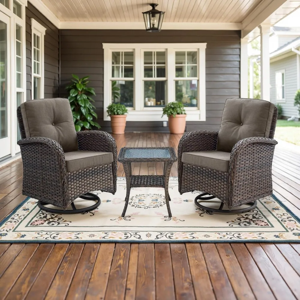 Swivel Rocking Chairs Set of 2 with Side Table, Patio Swivel Glider Chair 3 Piece Patio Furniture Sets, Garden Furnitures Sets