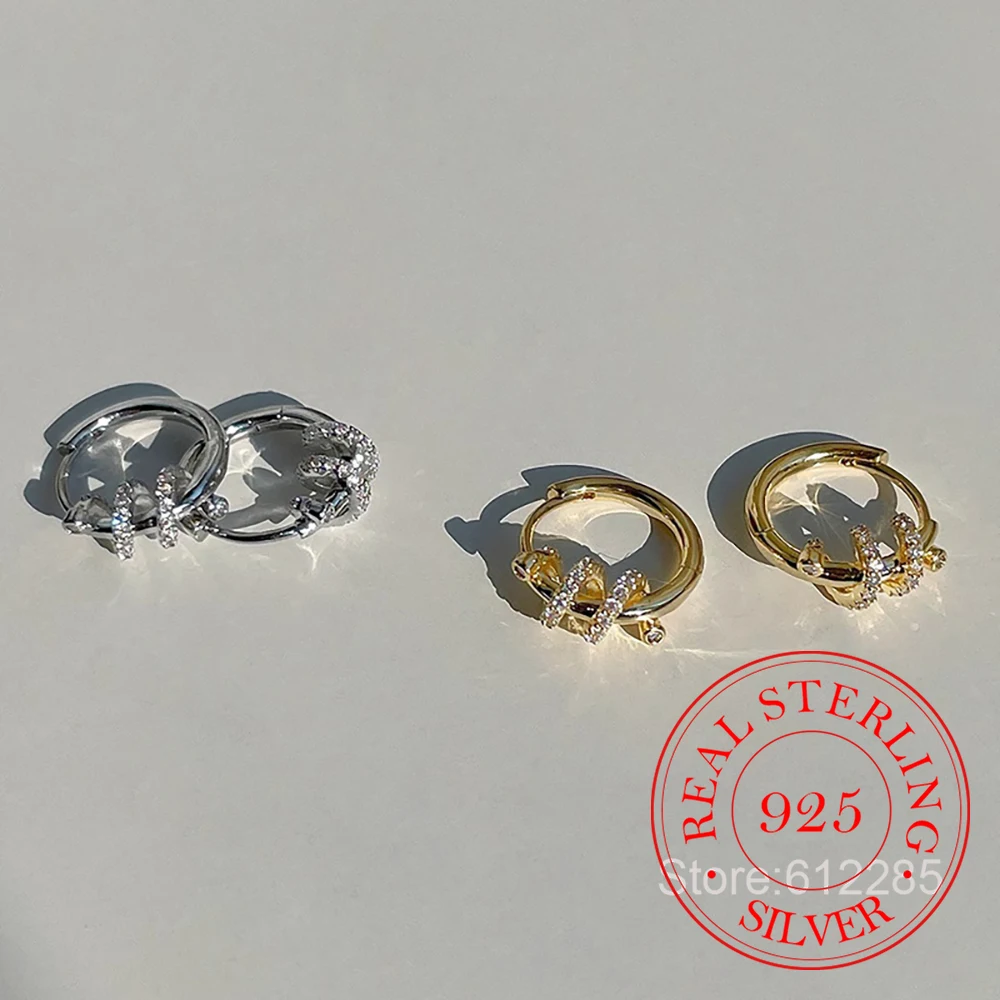 925 Sterling Silver Jewelry Simple Zircon Crystal Geometric Hoop Earrings for Women Wedding Party Jewelry For Girls Friend Gift