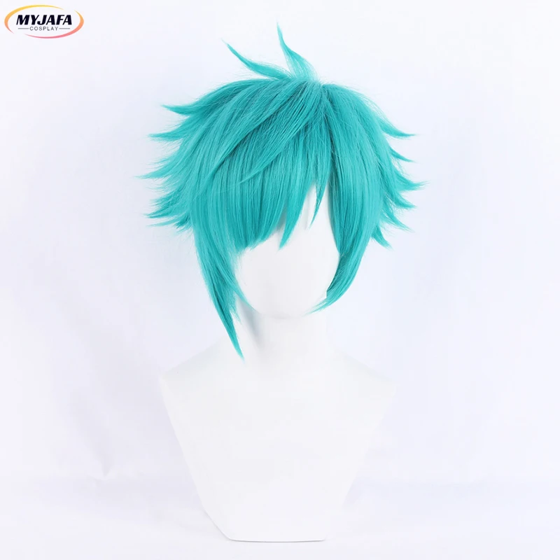 Heartsteel-Peluca de Cosplay Aphelios, pelo sintético resistente al calor, azul, verde, corto, Anime, gorra