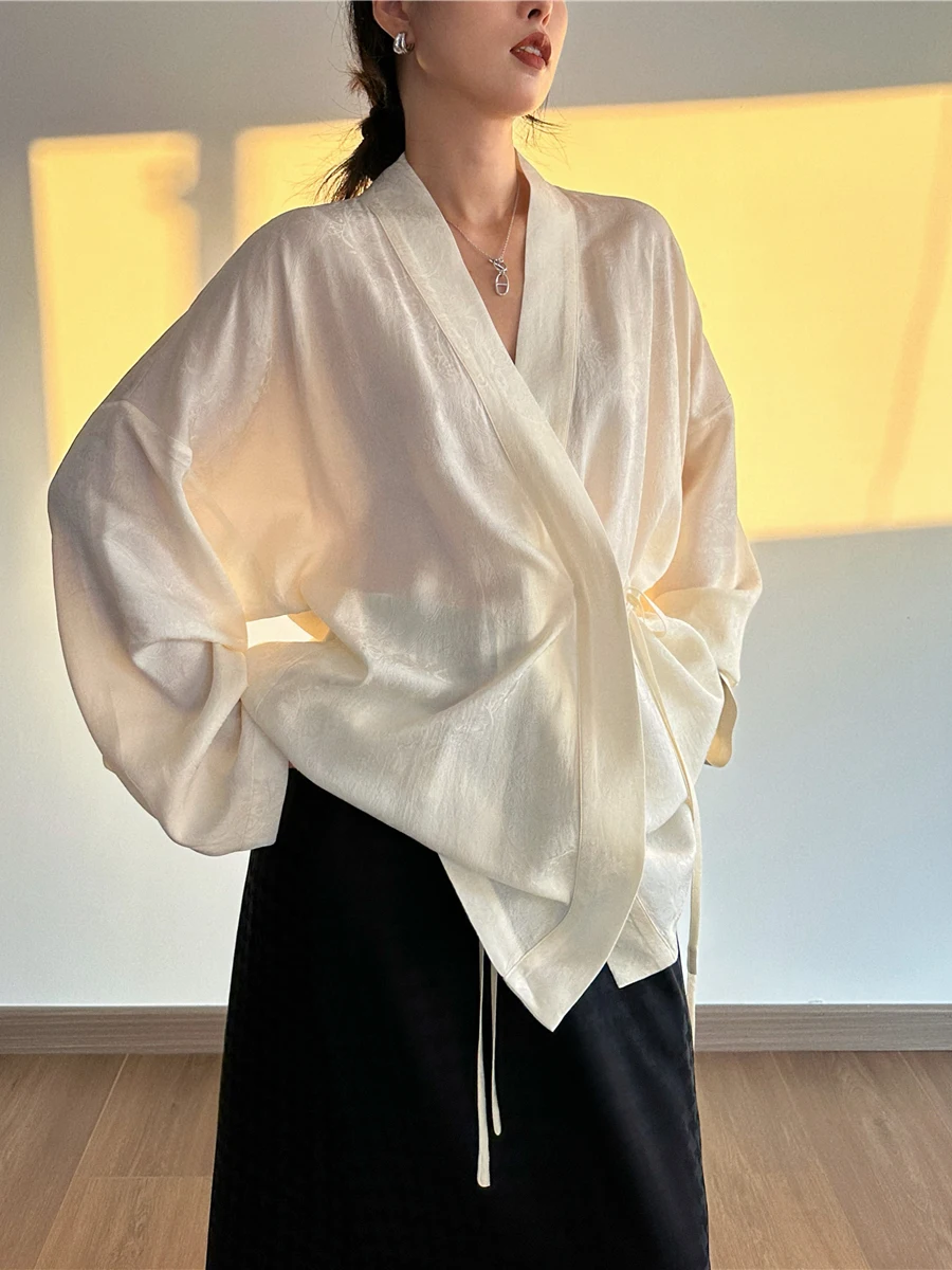 

uop Summer Cool Feeling National Sle Sun Protection Clothing Embroidered Human Silk Fabric Oblique Sve V-ne Open C...