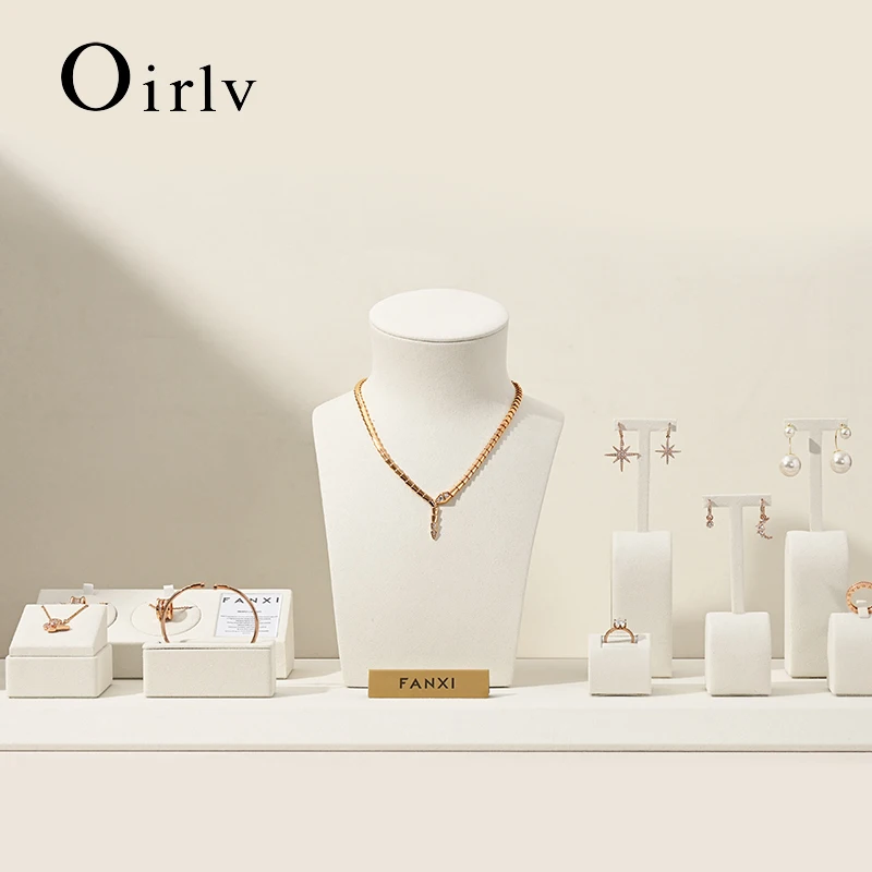 Oirlv Beige Jewelry Display Stand for Ring Earring Necklace Stand Store Window Counter Showcasing Rack for Jewelry Display Props