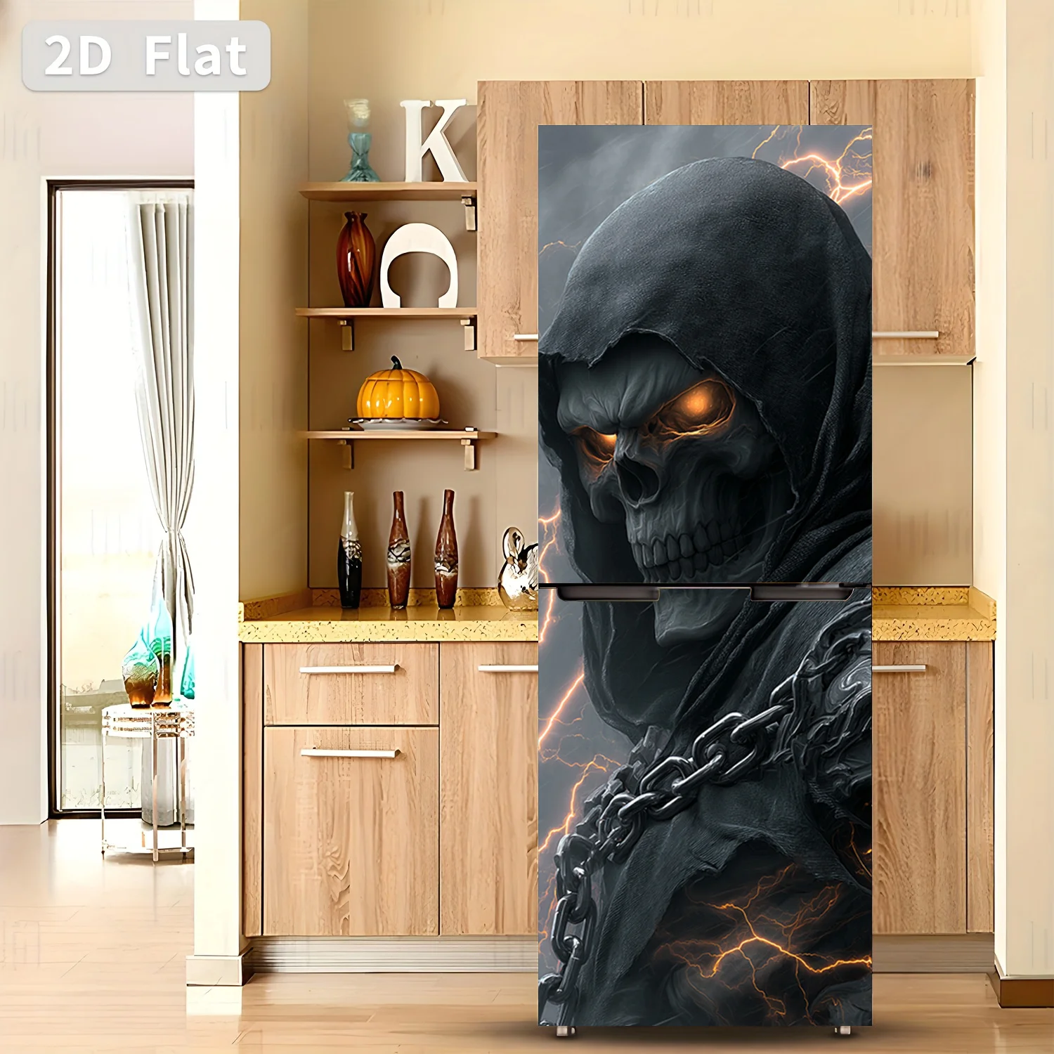 of Refrigerator Sticker,, Themed Design of 'Dark Reaper', Self-Adhesive Wall Decoration Wallpaper Suitable for Cabinets And Wa