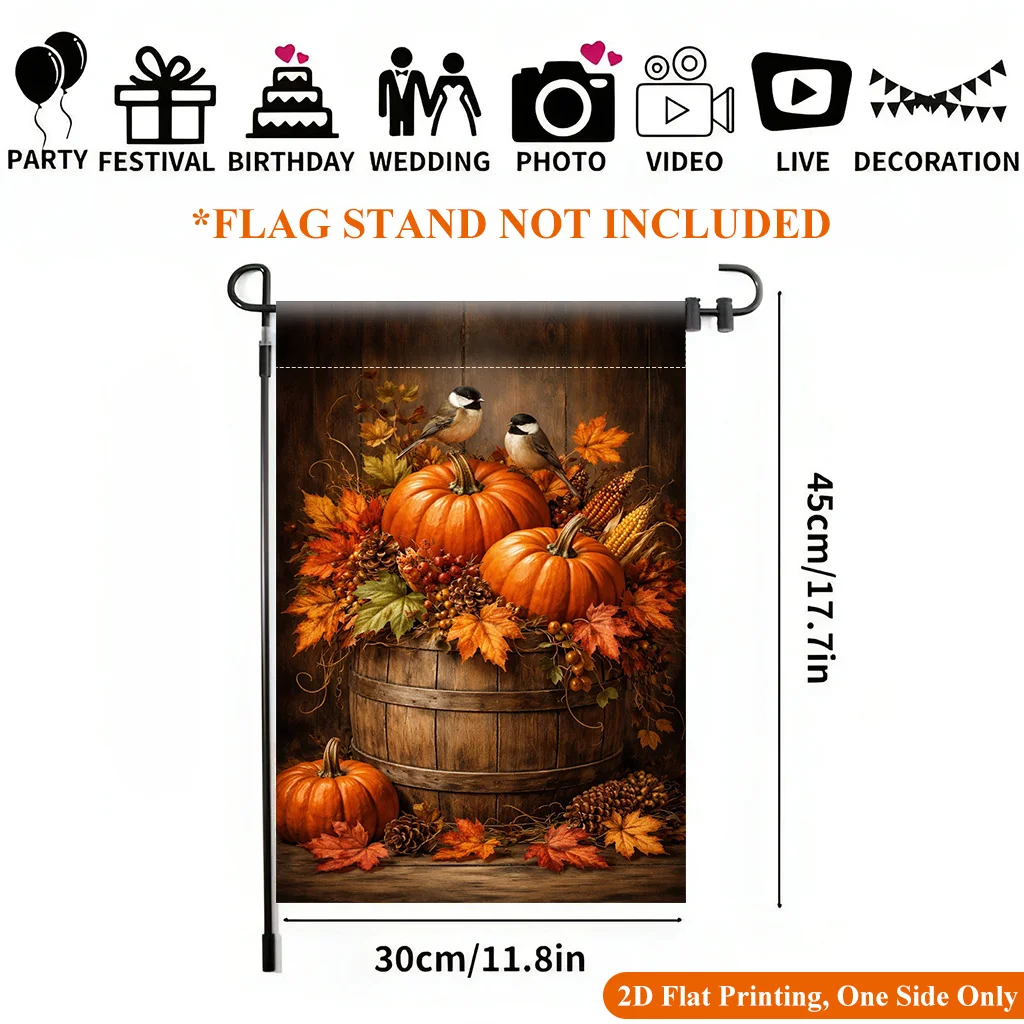 2D Flat - 2D Flat - 2D Flat Printed Garden Flag 1 Pack, Orange Autumn Leaf Barrel Garden Flag - Single Side Printed Outdoor Decor, Suitable for Home and Garden, Holiday Decor, Durable Polyester, 11.8X17.7 Inches, Without Rod