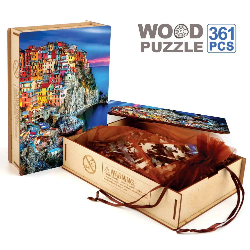 Cinque Terre Holz Puzzle Spielzeug Reise Souvenir Holz Puzzles für Kinder Montessori Spiele Großhandel geheime Puzzle-Boxen