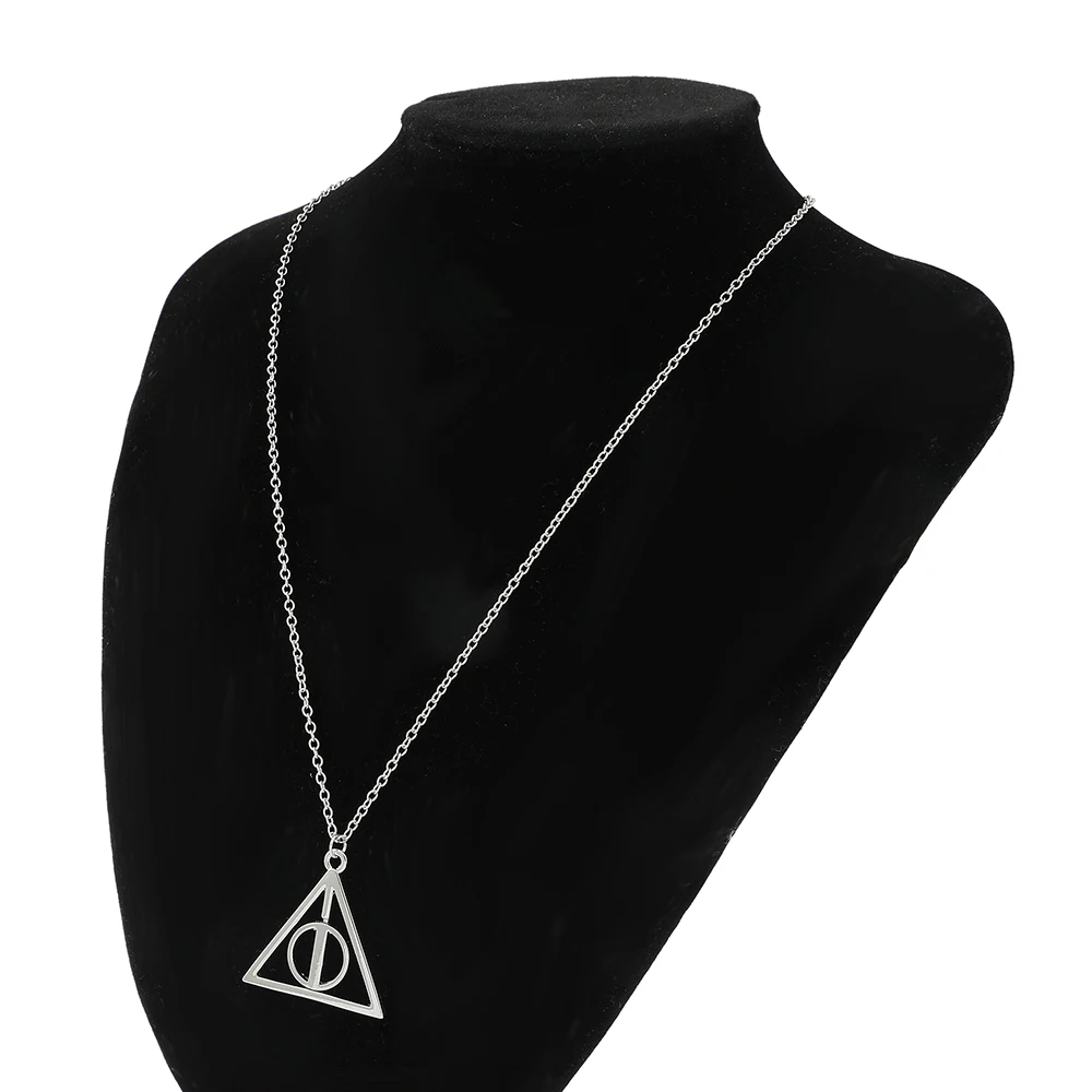 European and American Anime Silver Color Deathly Hallows Triangle Rotatable Pendant Character Movie Fashion Jewelry Necklace