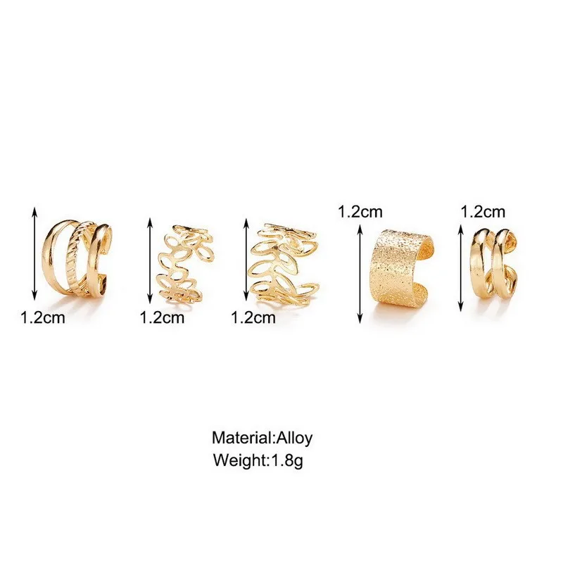 New 5Pcs/Lot Vintage Gold Color Leaves Ear Cuff Non-Piercing Fake Cartilage Clip Earrings For Women Men Creative Trend Jewelry